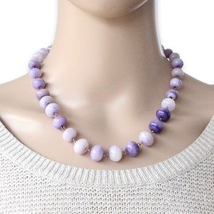 Vintage Purple Lace Agate Beaded Necklace Wired Lavender Oval Rondelle Beads